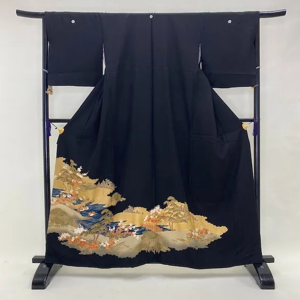 Japanese Kimono Silk wedding kimono Black tomesode "kurotomesode" 1758