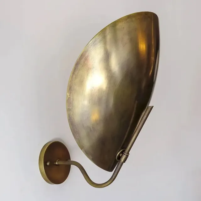 Mid-Century Modern Italian Brass Wall Sconce - Curved Disk Shades Lamp Set Of 2 2