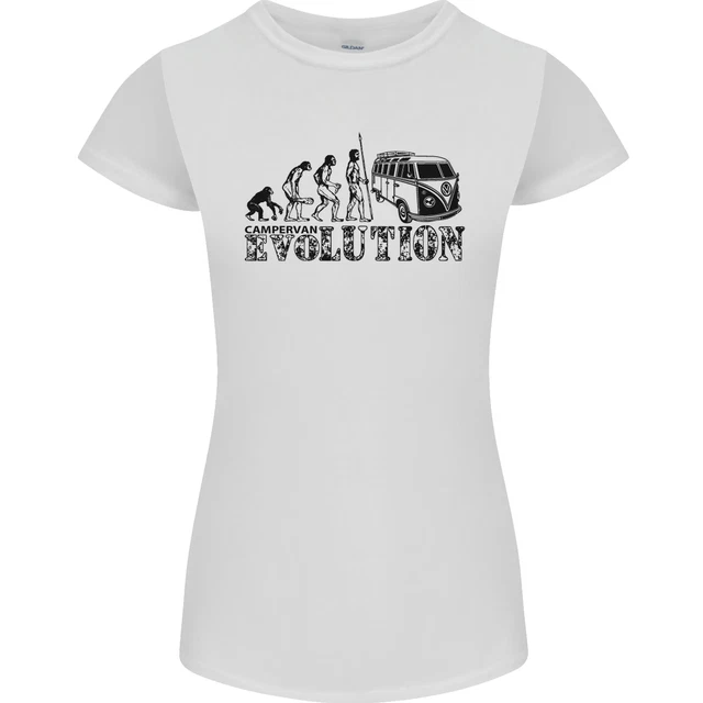 Evolution Of Camper Caravan Caravanning Donna Minuta Taglio T-Shirt