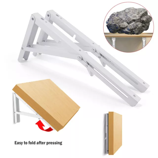 2pcs Folding Shelf Heavy Duty Stainless Steel Brackets Collapsible Wall Mounted