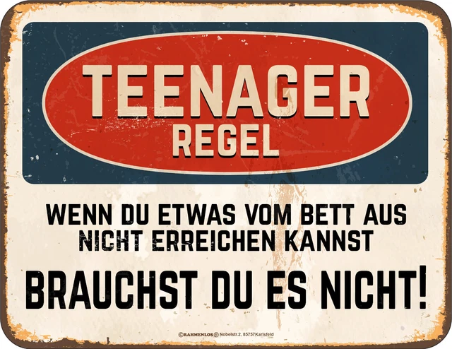 LUSTIGE SPRÜCHE SCHILDER TeenagerRegel Bett Deko BlechSchild Teenie