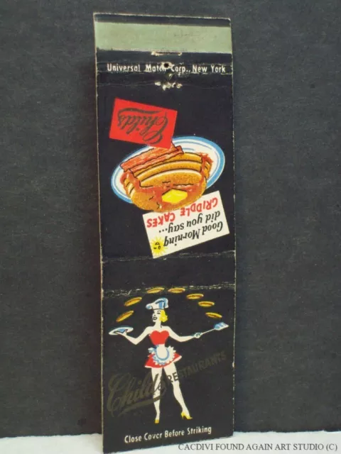 Pinup Girl Childs Restaurant NY NYC Girlie Matchbook Cover Maid Flip Pancake Vtg 3