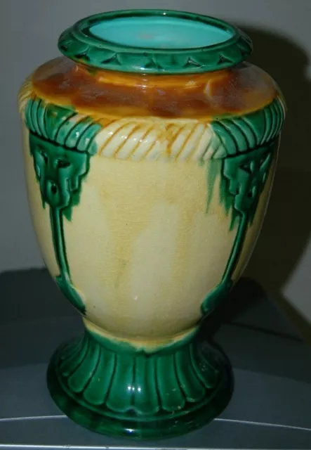 Vintage Ceramic Urn Vase 10 Inch Yellow Green Greek? Mexico?