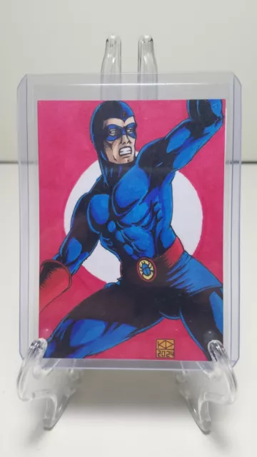 ACEO Original Art Sketch Card w/ Signed COA Golden Age Comic Blue Beetle