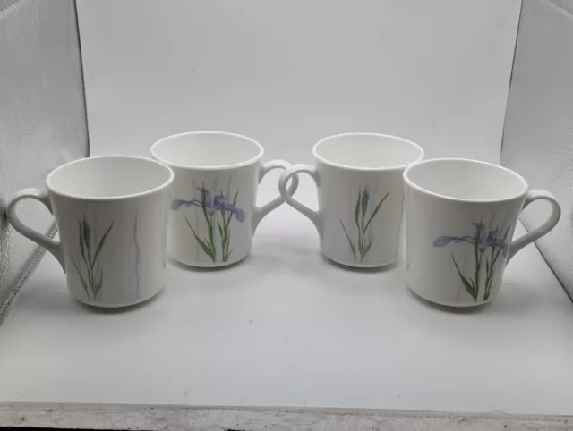 Vintage Corning Ware Shadow Purple Iris Flower Coffee Tea Cup Mug set of 4