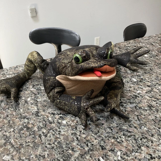 FOLKMANIS HAND PUPPET Toad Frog Moving Tongue Realistic Plush Jumbo 13