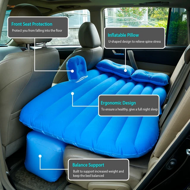 Car Air Bed Sleep Travel Inflatable Mattress Seat Sleep Rest with 2 Pillow Pump