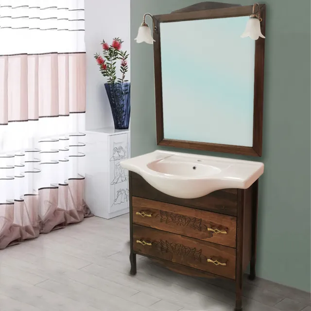 Mobile Da Bagno Completo Anna 85 CM Con Cassetti in Legno Made In Italy Noce