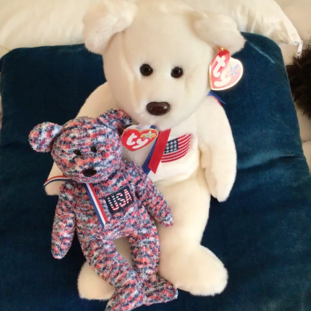 Ty Beanie Babies Buddies Libearty & USA Beanie Bear Tagged