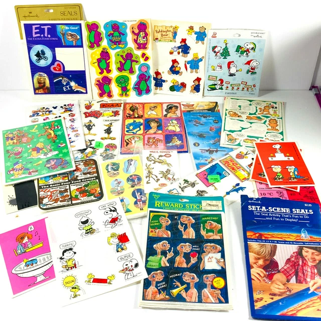 Lot (20) vtg 80s 90 Sticker Lot ET Barney Snoopy Paddington Bear Looney Tunes