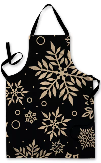 Christmas Splashproof Novelty Apron Black & Gold Snowflake Cooking Painting Art