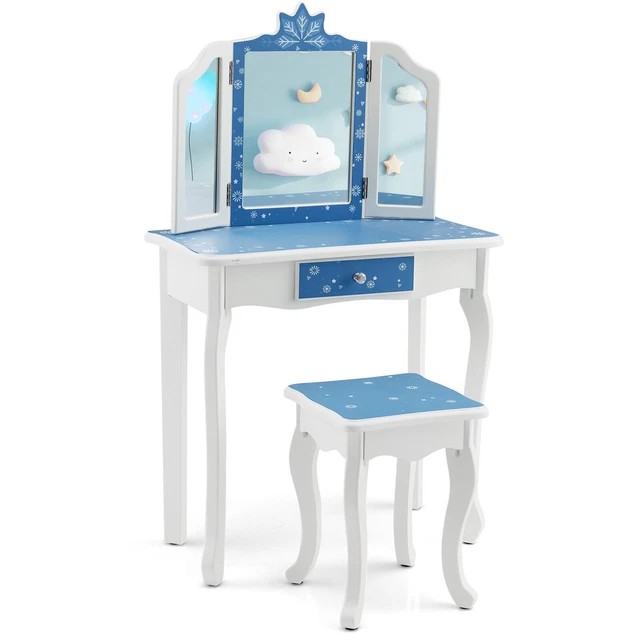 Tavolo da trucco bambini 2 in 1 tavolo da parrucchiere con specchio & cassetto & sgabello