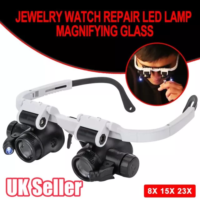 23X Magnifier Magnifying Eye Glass Loupe Jeweler Watch Repair Kit With LED Light