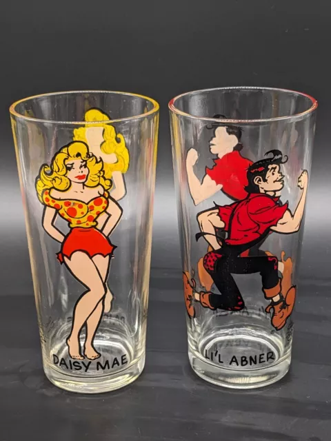 1975 Pepsi Lil Abner and Daisy Mae Al Capp Cartoon Drinking Glass Set Capps