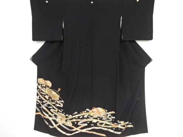80672# Japanese Kimono / Antique Tomesode / Embroidery / Flower