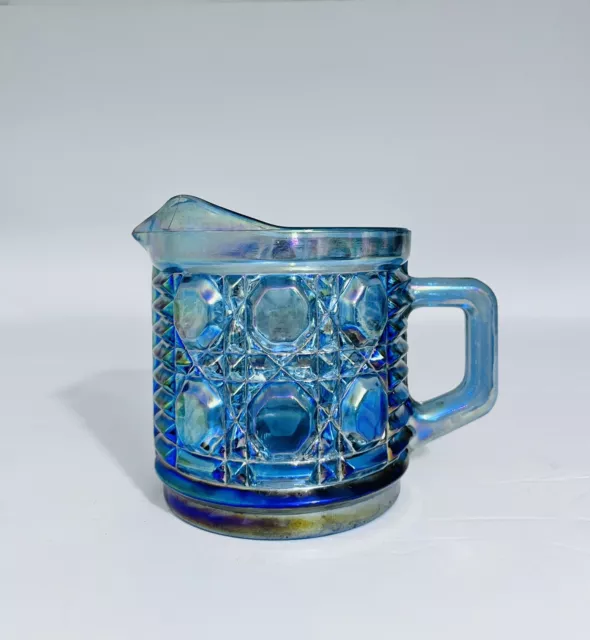 Vintage Indiana Iridescent Blue Carnival Glass Creamer Windsor pattern 2431B