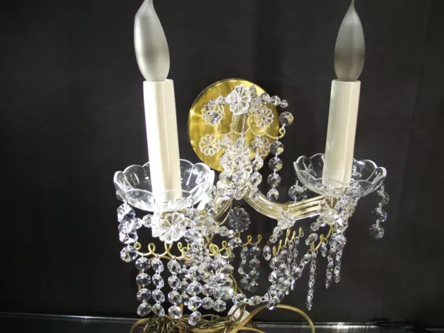 Vintage French Louis XIV Style Two Arm Crystal and Gilt Metal Wall Sconce