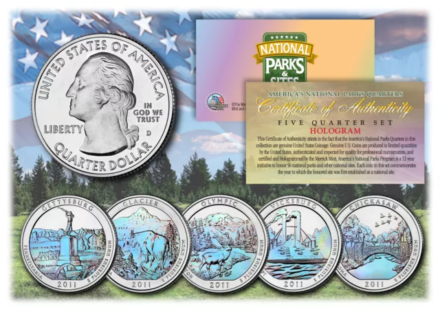 2011 America The Beautiful HOLOGRAM Quarters U.S. Parks 5-Coin Set w/Capsules