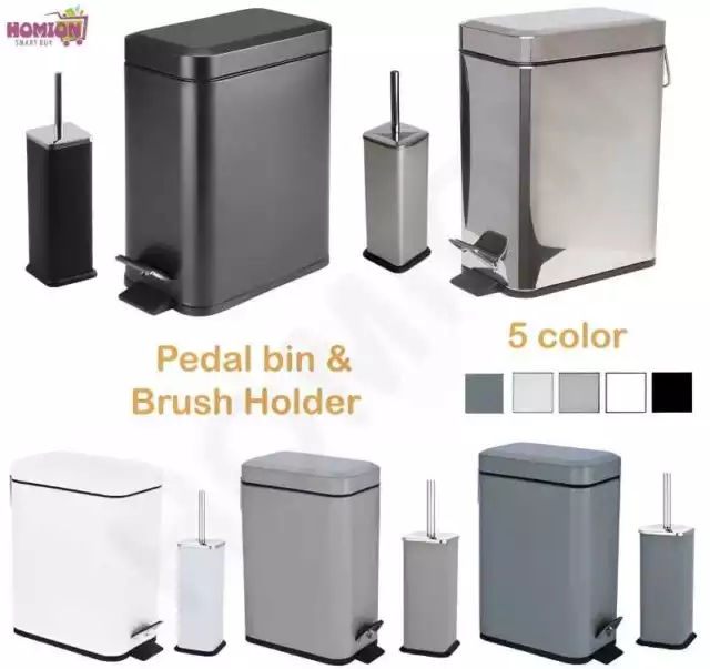 5 Litre Bathroom Slim Pedal Bin Toilet Brush With Holder Matching Colour