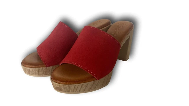 RAQUEL PEREZ Haiku Sandales Femmes Sabot Avec Talon Véritable Cuir et Daim Rouge 2