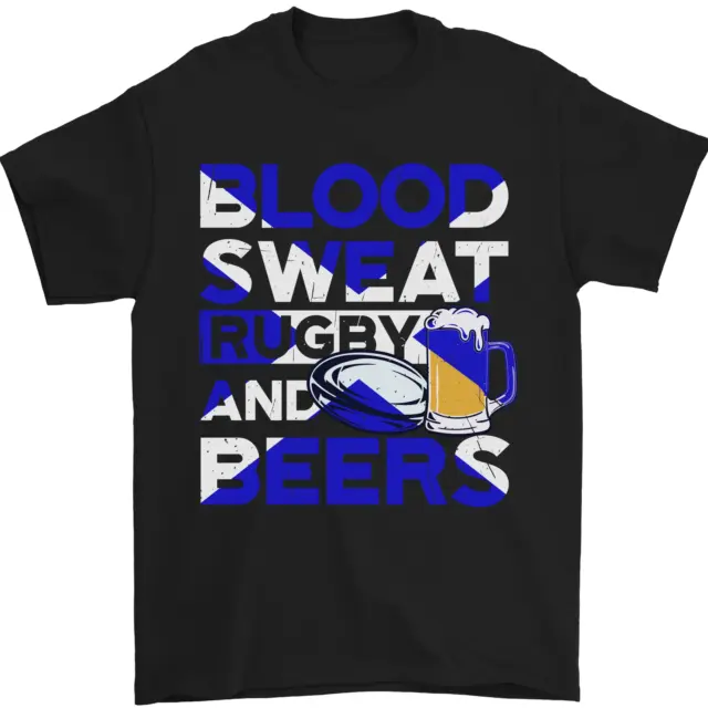 T-shirt da uomo Blood Sweat Rugby and Beers Scozia divertente 100% cotone