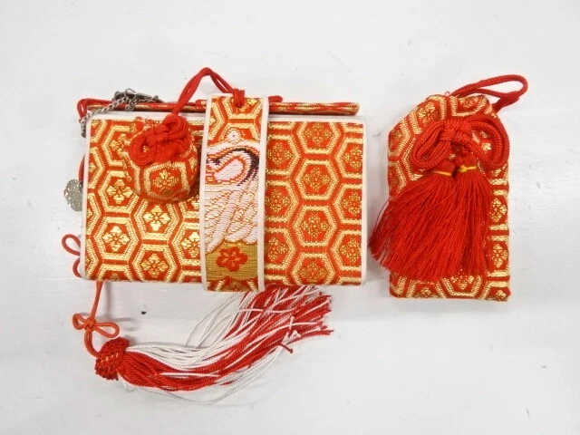 6141437: Japanese Kimono / Antique Hakoseko & Charm Set / Woven Kikko & Flower