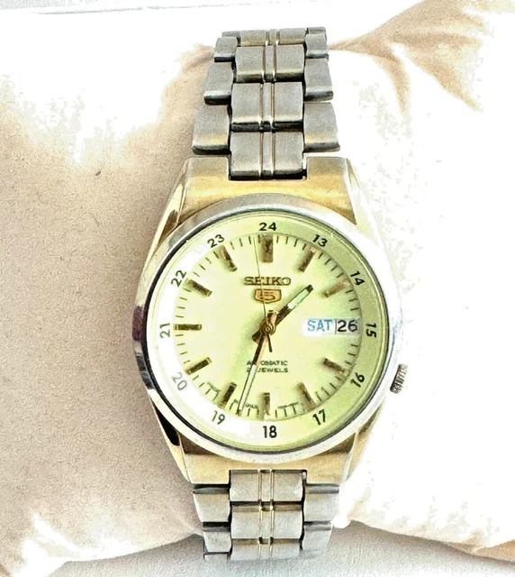 Montre Seiko 5 Automatique Vintage - Cadran Doré, Jour/date, 21 Rubis, Mouvement 7s26-0440, Occasion