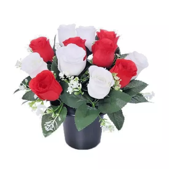 Red Ivory Rosebud Grave Crem Cemetery Memorial Pot Insert Flower Memorial Vase