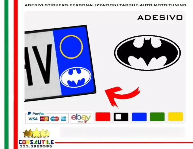 ADESIVI TARGA AUTO Logo Batman Tuning Vinile Adesivo 2 Pz Super