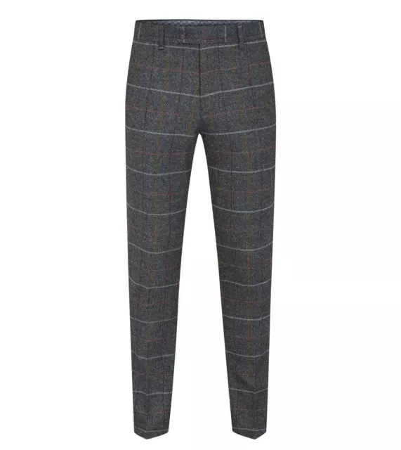 Skopes Hombre Doyle Mezcla Lana Cuadros Pantalón En Gris Cintura 32-56,