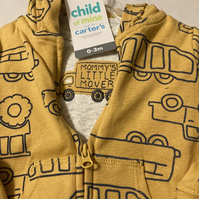 Carters infant baby boy truck 3 piece outfit yellow sweater, t shirt, pants 0-3M 2