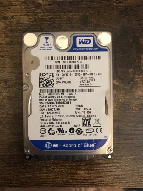 Western Digital Scorpio Blue 320GB Internal 5400RPM 2.5" (WD3200BEVT) HDD