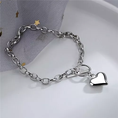 Jewellery Heart Pendant Chain Fashion Women Silver Plated Necklace Bracelet Set