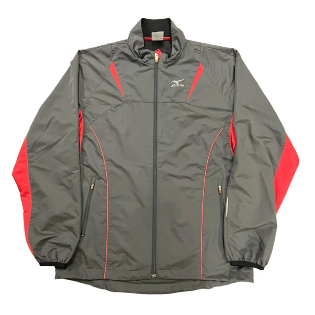 Mizuno Jacket Mens Small Gray Running Cycling Full Zip With Headphone Pocket
