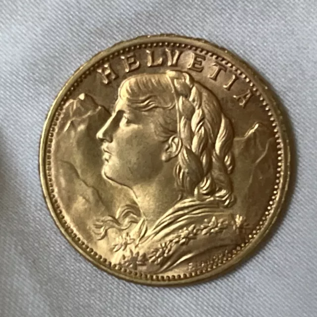 GEM 1949 B Swiss Helvetia 20 Francs Vreneli Gold Coin Top Grade B08