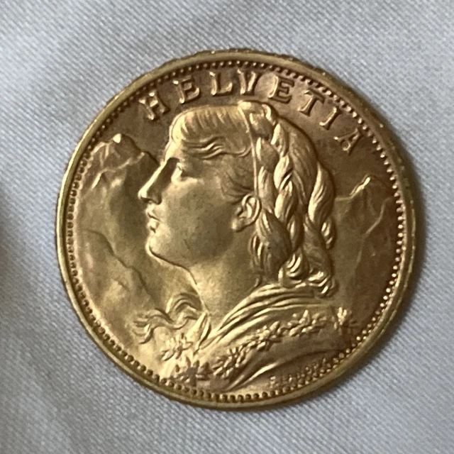GEM 1949 B Swiss Helvetia 20 Francs Vreneli Gold Coin Top Grade B08 GEM 1949 B Swiss Helvetia 20 Francs Vreneli Gold Coin Top Grade B08