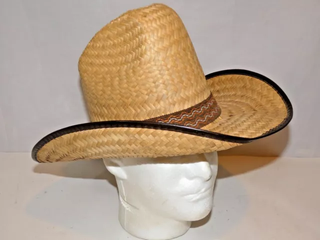 MEXICAN RANCHERO Straw Cowboy Western Hat Vintage Hi Crown S/M