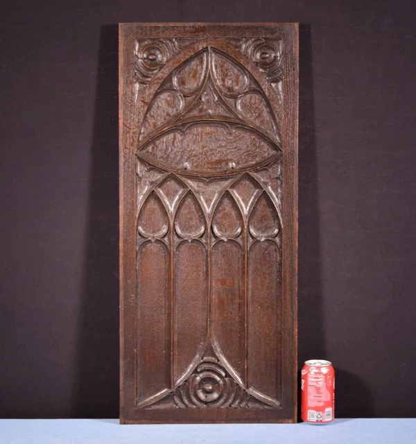 *Large 31" Tall French Antique Gothic Revival Panel in Solid Oak Wood Salvage