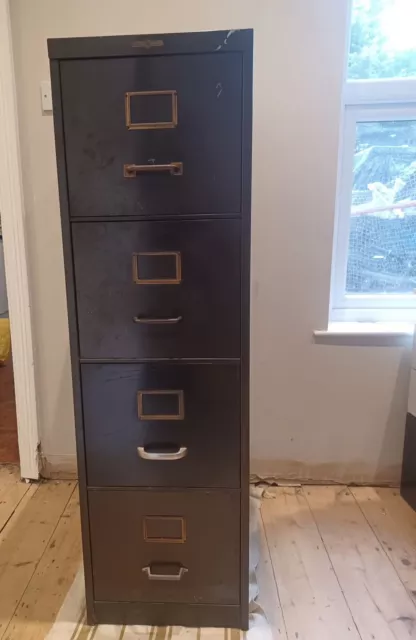 Vintage - Industrial green metal four drawer filing cabinet