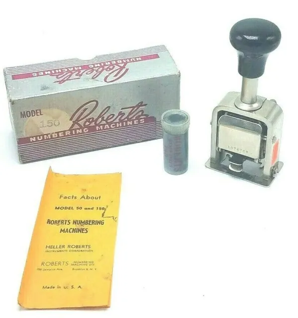 Vintage Heller Roberts Ny 150 Numbering Machine W Original Box Ink & Papers Rare