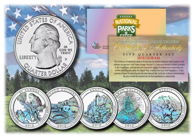 2012 America The Beautiful HOLOGRAM Quarters U.S. Parks 5-Coin Set w/Capsules