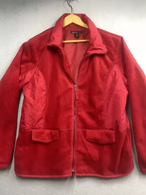 Style & Co Sport Jacket Size XL Fleece Full Zip Red Polyester Has Pockets