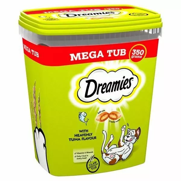 Dreamies Treats with Tuna Tub Cat Food Healthy Biscuits Tasty Vitamins 350g