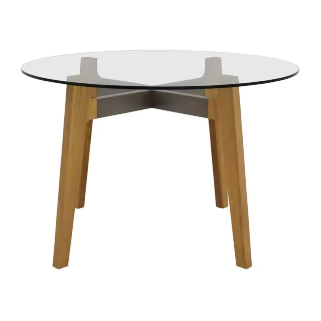Crate & Barrel Modern Round Glass Dining Table with Wooden and Metal base 47"
