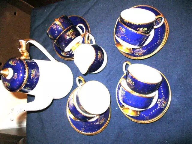 Carltonware China coffee set 4758 . Cobalt blue and gold .20pieces