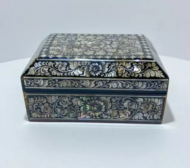 Small Mother of Pearl Trinket Jewelry Box with Red Velvet Lining