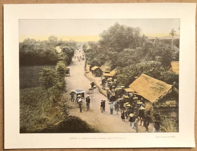 TONKIN Une route dans l'intérieur - Photochromie fin 19ème  gravure  Vietnam