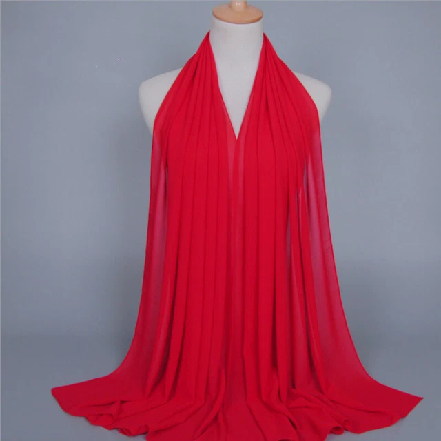 Large PGood Quality Chiffon Scarf Shawl Wrap Hijab Stretchy Big lain Lycra Red