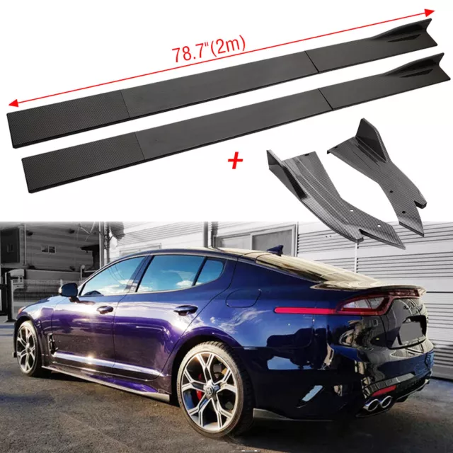 Carbon Fiber 78.7" Side Skirt + Rear Bumper Lip Diffuser For Kia Stinger 2018-23