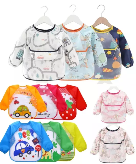 Baby Feeding Bibs Waterproof Feeding Apron Toddler Weaning Long Sleeve Kids Eat